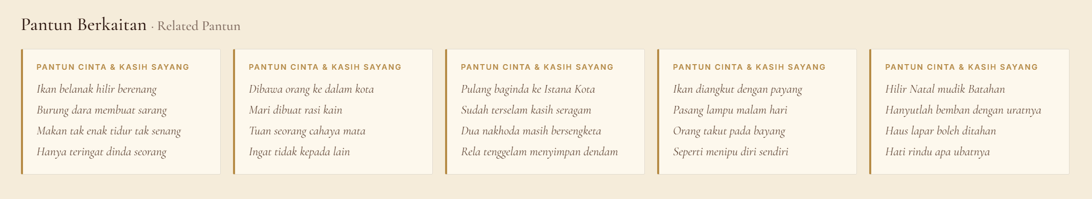 Related pantun recommendations grouped by theme