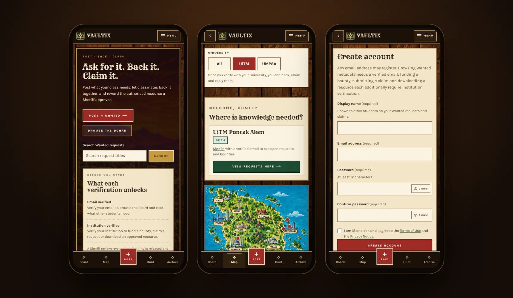 Mobile first: home, map and sign-up
